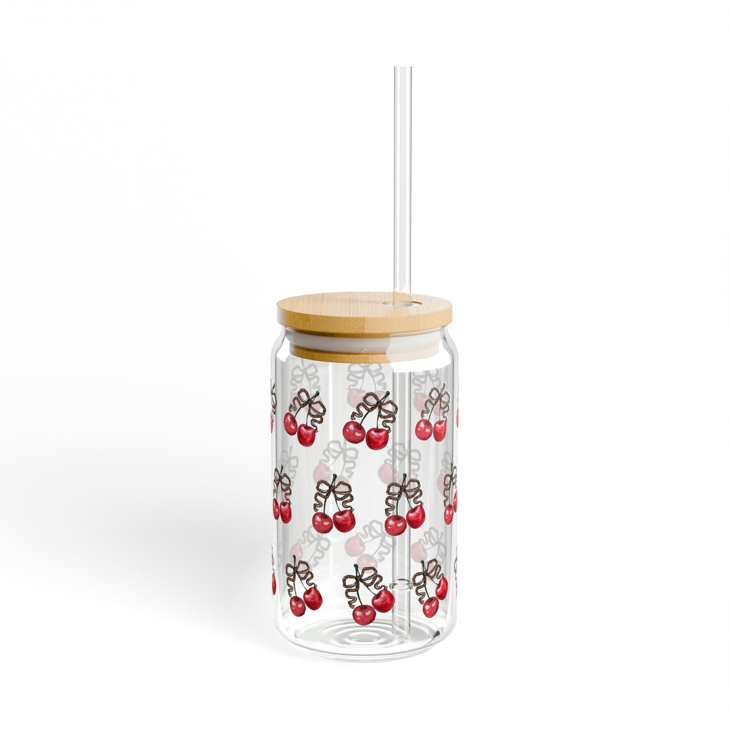 Cherry Glass Tumbler with Straw – 16oz
