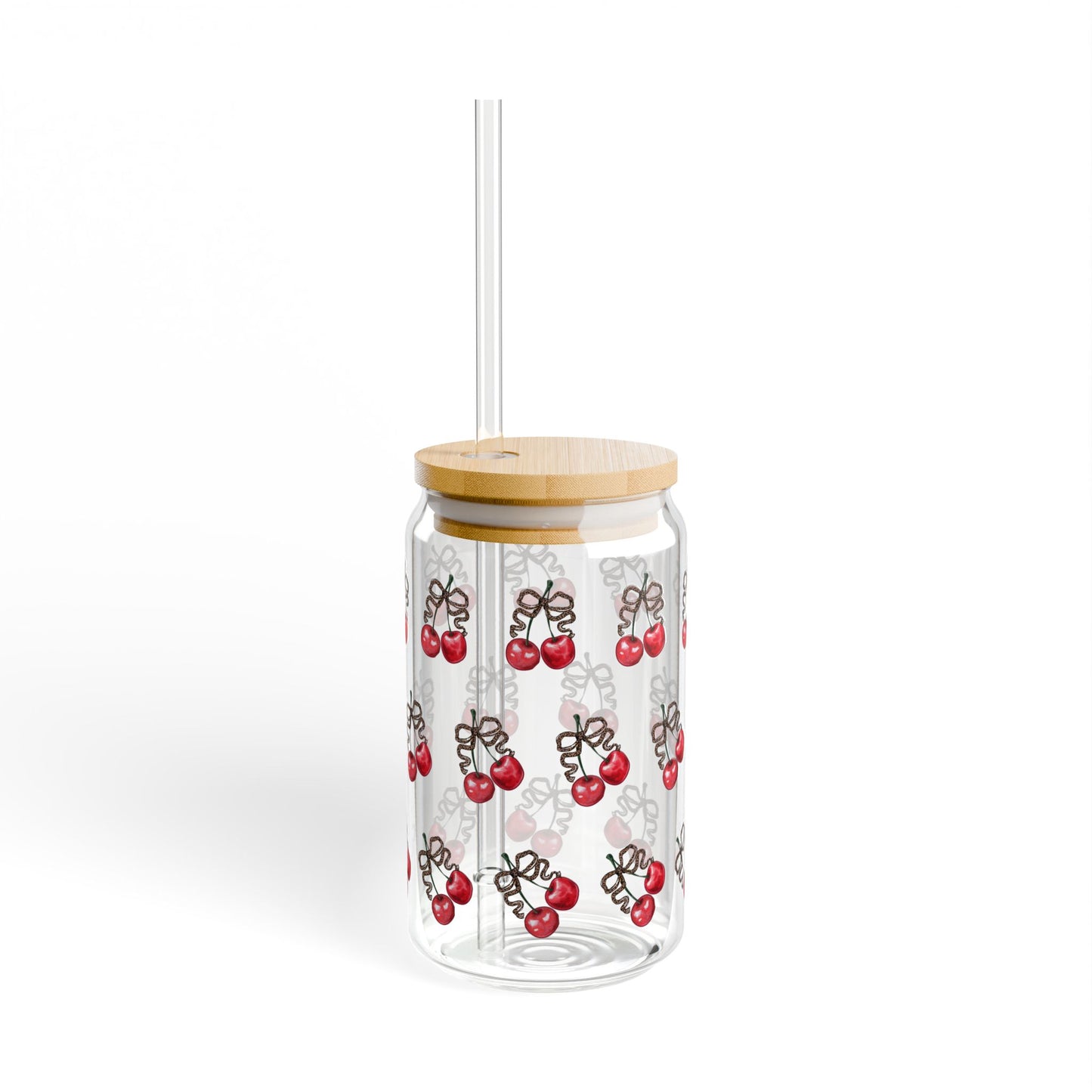 Cherry Glass Tumbler with Straw – 16oz