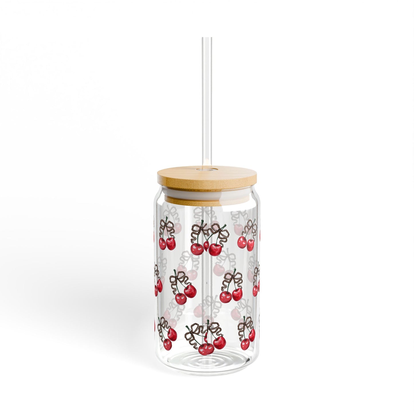 Cherry Glass Tumbler with Straw – 16oz