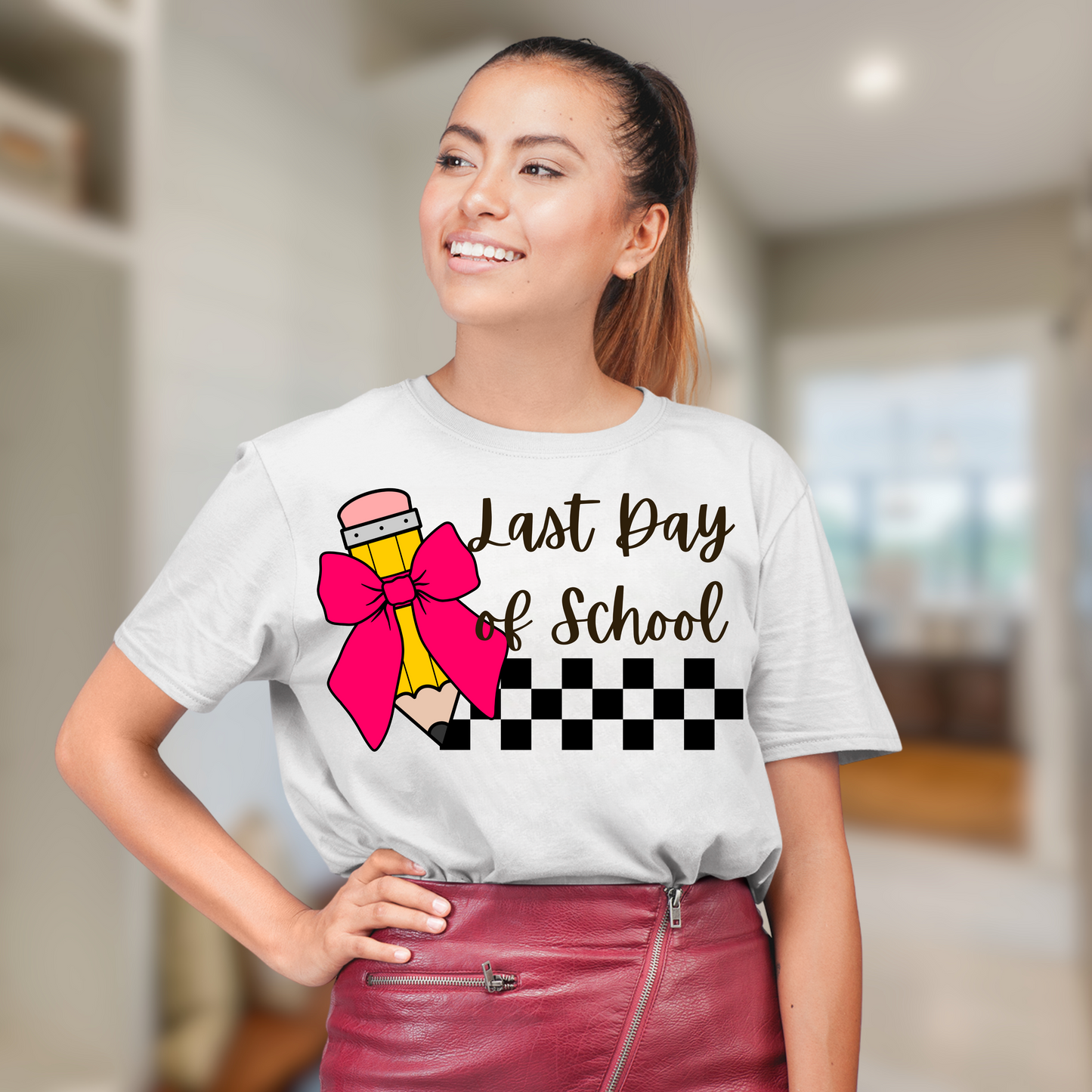 Last Day of School Pencil Coquette Bow Tee