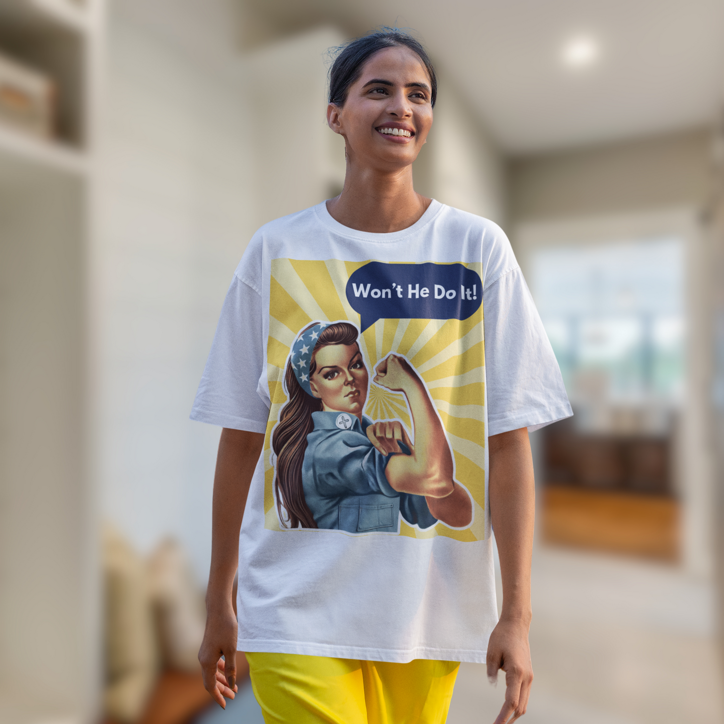 “Won’t He Do It” Christian Rosie Tee – Faith-Fueled Strength Shirt