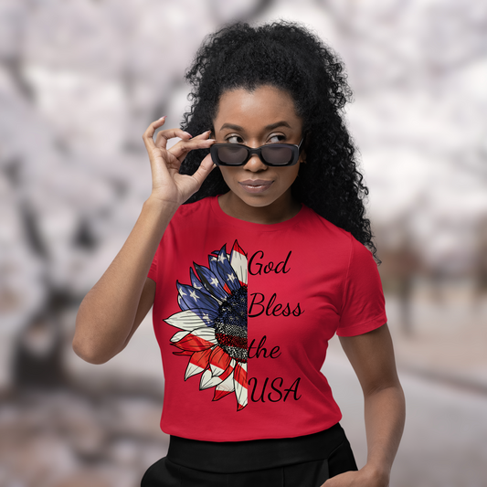 “God Bless the USA” Half Sunflower Tee – Faith & Freedom Shirt