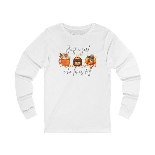 Autumn Loving Girl Long Sleeve Tee | Cozy Seasonal Top | Fall T-Shirt, Thanksgiving Gift, Pumpkin Spice Shirt, Unisex Jersey